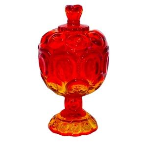 VTG Moon & Stars Amberina Carnival Glass Covered Candy Dish Compote